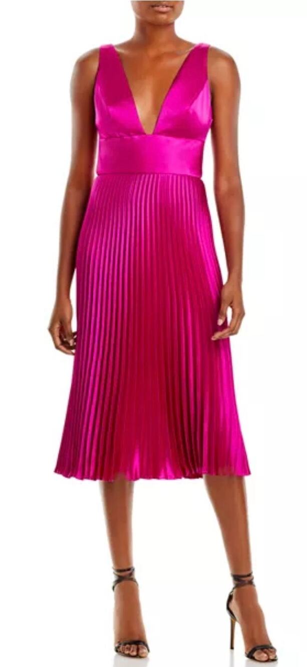 Amsale Deep Plunge Pleated Dress 10 NWOT